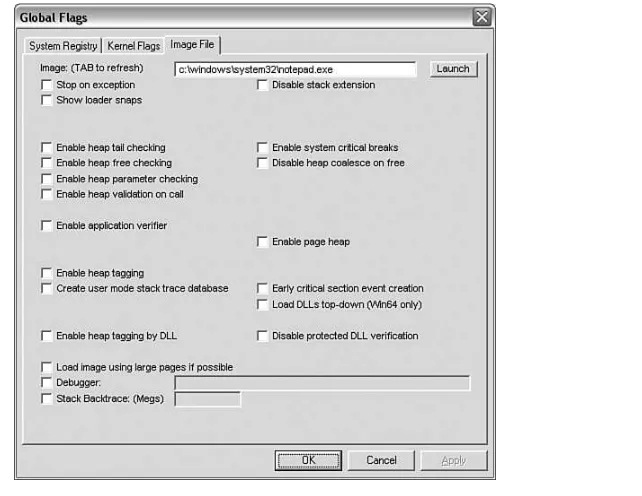 Figure 1.6 shows the available options. When you first navigate to this tab, all the options will be grayed out until youspecify an image name in the Image text field and press the Tab key.