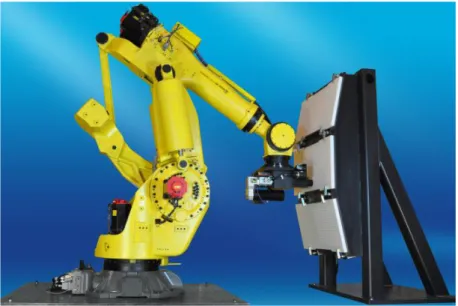 Fig. 1.2 A Fanuc M-900iB/700 industrial robot in drilling operation. Photo cour- cour-tesy of Fanuc Robotics, Inc.