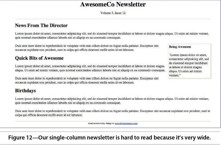 Figure 12—Our single-column newsletter is hard to read because it’s very wide.