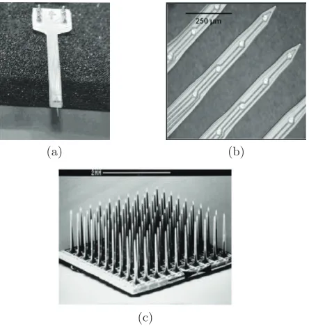 Fig. 2.10. Microfabricated probes. (a) [32]. (b) [31]. (c) [9]