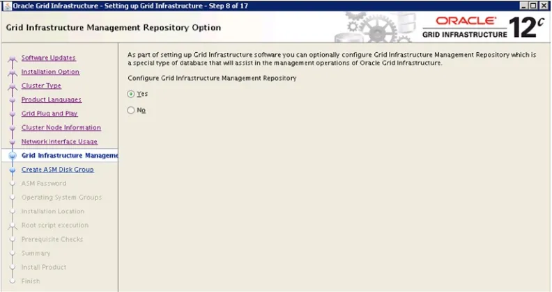 Figure 2-6. Configure Grid Infrasturecture Management Repository in OUI