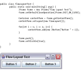 Figure 1-11. After the JFrame using a FlowLatout has been expanded horizontally