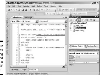 Figure 2-10: The Toolbox tab, editing area, and windows in the VWDE IDE.