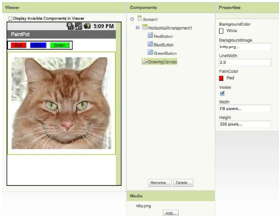 Figure 2-4. The Canvas component has a BackgroundImage of the kitty picture