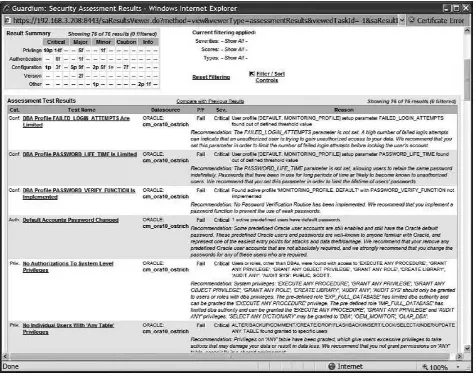 Figure 2.1 Sample recommendation report from an Oracle VA scanner.