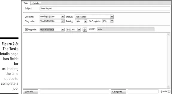 Figure 2-9: The Tasks details page has fields for estimating the time needed to complete a job