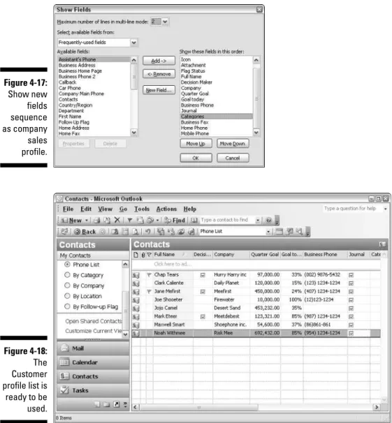 Figure 4-18: The Customer profile list is ready to be used.Figure 4-17:Show newfieldssequenceas company sales profile.