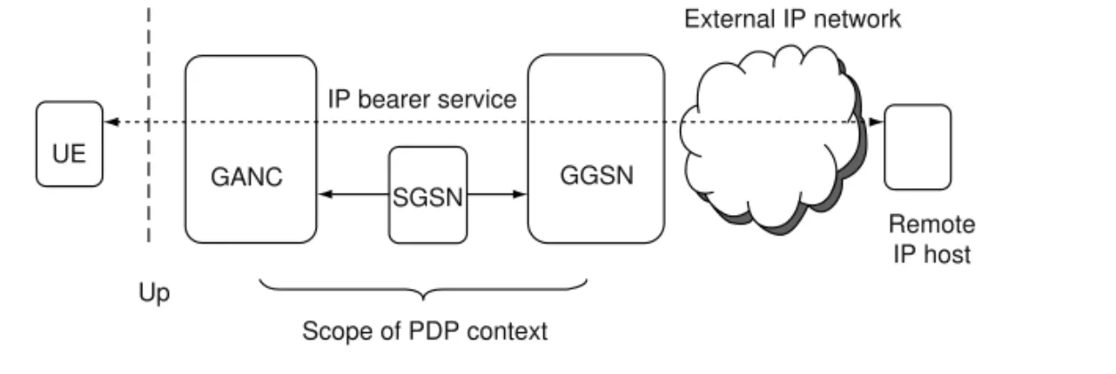 Figure 3.4 shows the simpliﬁed end-to-end QoS scenario for a mobile station (UE) running a communication session with a remote Internet host