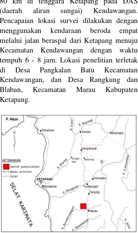 Gambar 1. Lokasi penelitian pada DAS Kendawangan. 