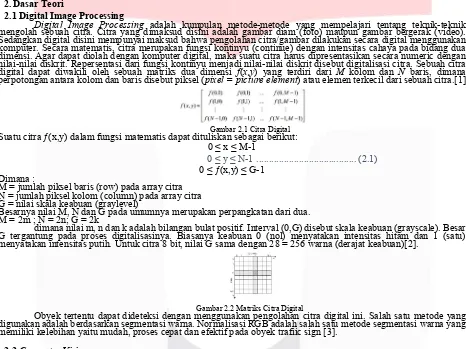 Gambar 2.1 Citra Digital Suatu citra ƒ(x,y) dalam fungsi matematis dapat dituliskan sebagai berikut: 
