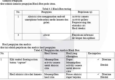 Tabel 4.1 Black Box testing 