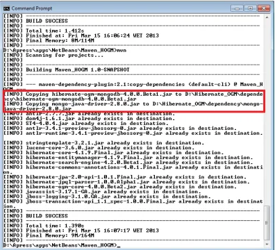 Figure 1-14. Running the mvn command after adding MongoDB artifacts