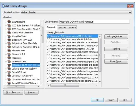 Figure 1-18. Creating a user library for Hibernate OGM and MongoDB