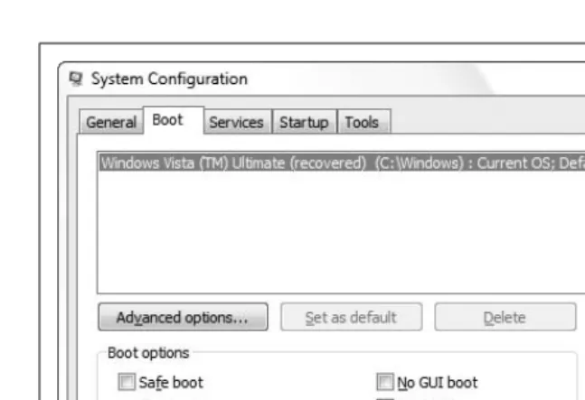 Figure 1-3. The Boot tab of the System Configuration tool provides most of the featuresof BCDEdit in a much more pleasant interface