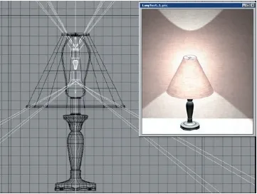 figure. With a very soft beam, you no longer notice the shape ofthe spotlight at all. As shown on the right side of Figure 2.6,spotlights can add subtle illumination to a scene, with each light
