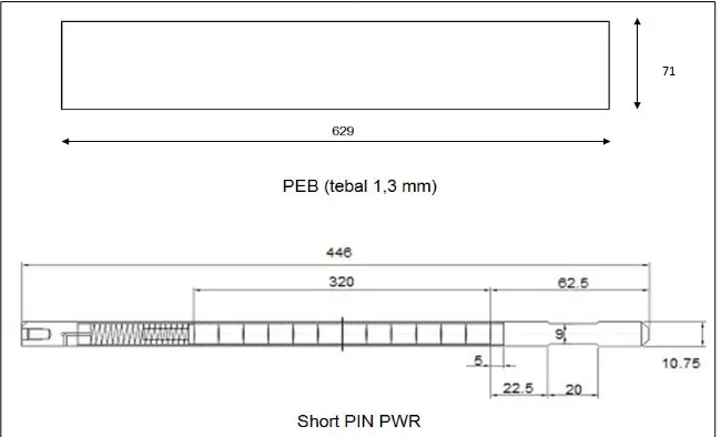 Gambar 1: Dimensi PEB dan short pin PWR (dalam mm)                Bentuk dan dimensi PEB dan short pin PWR 