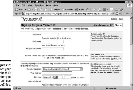 Figure 2-2: Get your Yahoo! ID  so that you can use GeoCities.