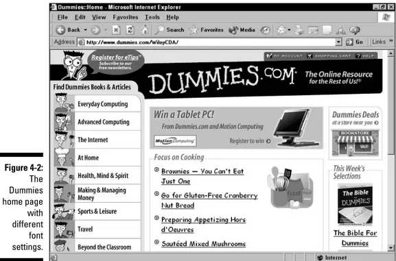 Figure 4-2: The Dummies home page with different font settings.