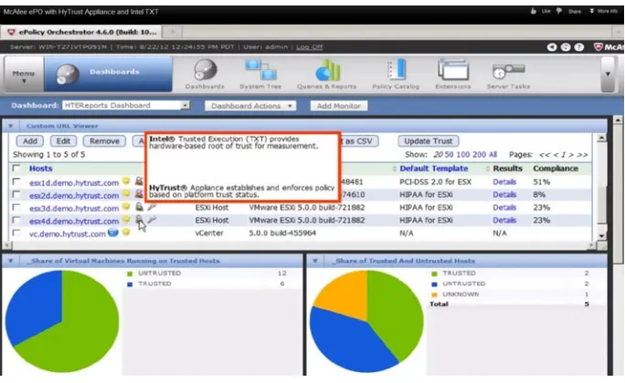 Figure 3-13system as provided by the seamless integration between the HyTrust Appliance and the  shows a drilldown view of the trust information in the McAfee ePO McAfee policy orchestrator.