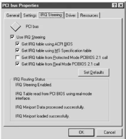 Figure 1-4. The IRQ Steering page of the PCI bus Properties dialog