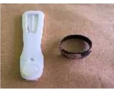 Figure 1. The ‘eye-D’ holder used to measure eye lens dose(left) and the ring holder to measure extremity dose (right).