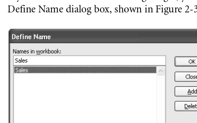 Figure 2-3. Use the Define Name dialog box to manage your named ranges. 