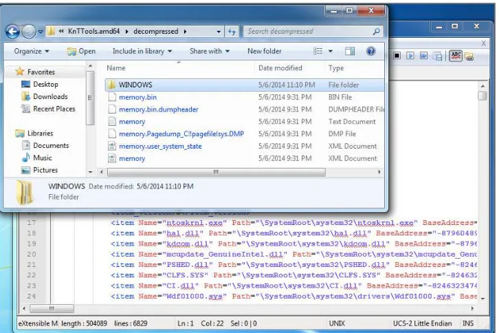 Figure 4-3: An example of the evidence gathered by KnTDD, including the physical memory, page ﬁle, XML user state, and OS kernel ﬁles.