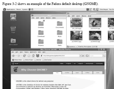 Figure 3-2: After login, Fedora starts you off with a GNOME desktop by default. 