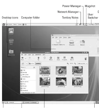 Figure 3-7: In the GNOME desktop environment, you can manage applications from the panels