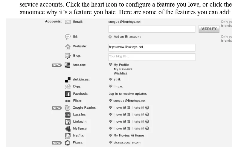 Figure 3-16: Configure online accounts in Mugshot to display on your Online Desktop 