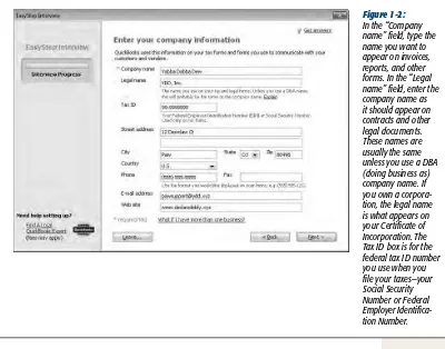 Figure 1-2:  In the “Company name” field, type the name you want to appear on invoices, reports, and other forms