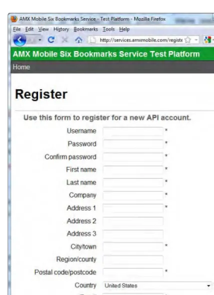 Figure 2-1. The service registration form 