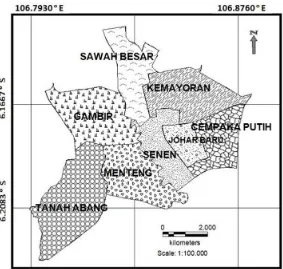 Figure 1.Map of Central Jakarta Region as GIS software 
