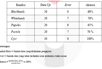 Tabel 3. 7 Hasil Pengujian Data Jenis Jerawat