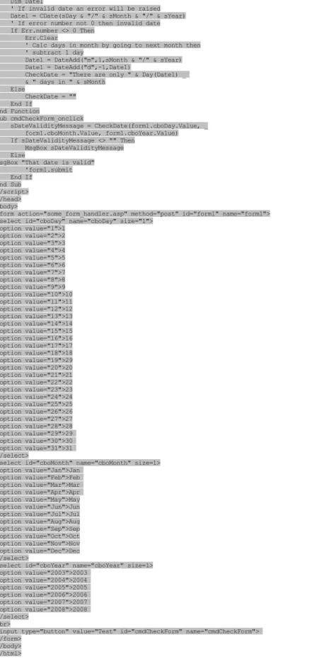 Figure 10-9 shows the result on choosing a valid date, while Figure 10-10 shows the response to selecting an invalid date.