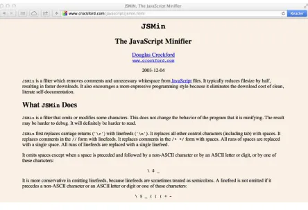 Figure 4-1. The JSMin homepage describes how the process of minification works under the hood