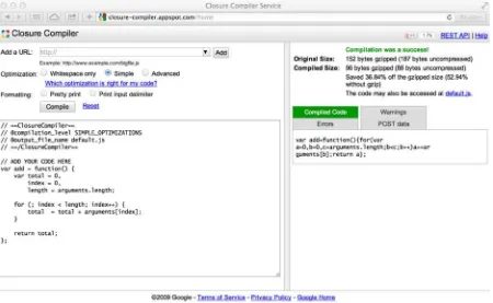 Figure 4-3. JavaScript code may be compiled through the Google Closure Compiler online service