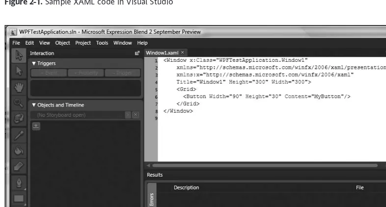 Figure 2-1. Sample XAML code in Visual Studio
