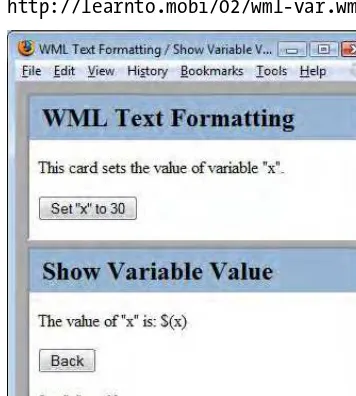 Figure 2-4. A WML document with two cards viewed in Firefox 3.0.11 with wmlbrowser add-on 