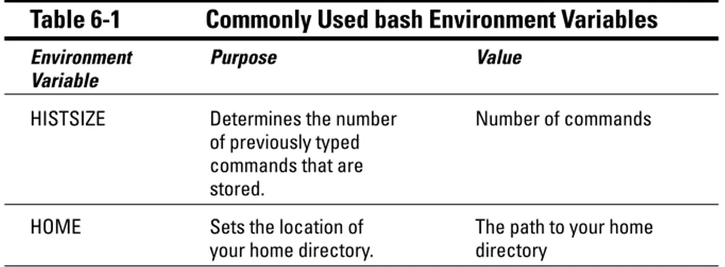 Table 6-1 Commonly Used bash Environment Variables