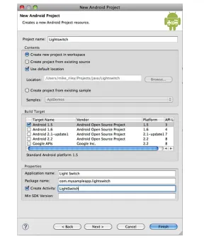 Figure 26—Creating a new Android Project dialog box with completed parameters