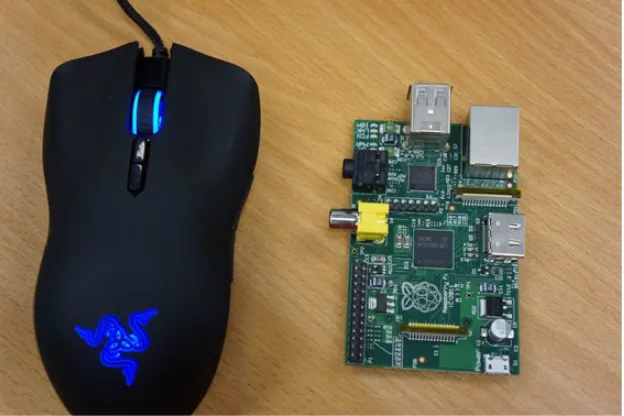 Figure 1-2. A Raspberry Pi next to an average-sized mouse