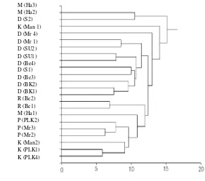 Figure 2. Dendrogram of plot similarity expressed by standardized Euclidean distance of species number in each family