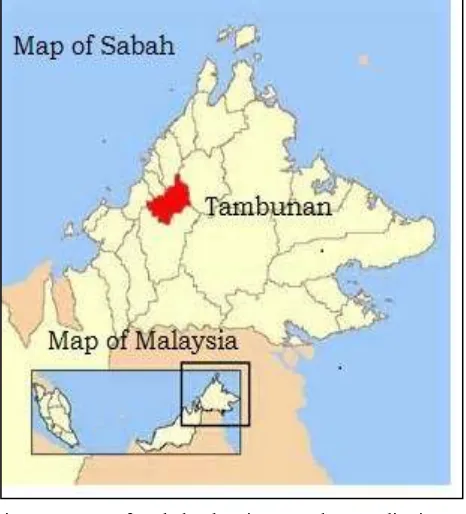 Fig. 2. Map of Tambunan District showing locality of study in Tikolod Village (in red circle)