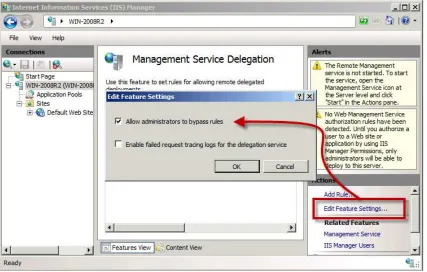 Figure 7. Editing the Management Service Delegation Feature Settings