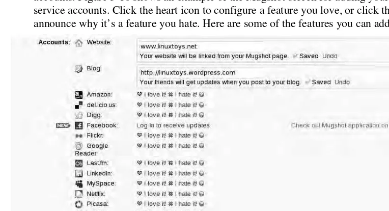 Figure 3-16: Configure online accounts in Mugshot to display on your Online Desktop 