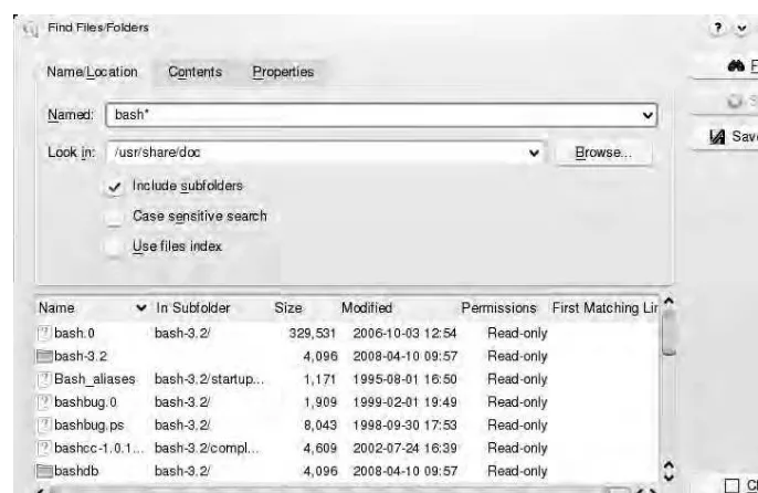 Figure 3-20: Search for files and folders from the Find Files/Folders window. 