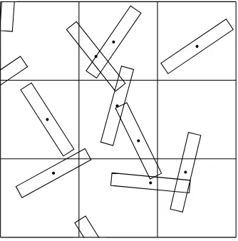 Figure 3.1. Examples of ﬁbres placed randomly within contiguous square inspectionareas