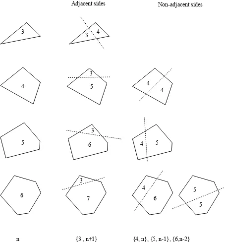 Figure 3.5. Polygons arising from the partitioning of n-gons by lines passingthrough adjacent and non-adjacent sides