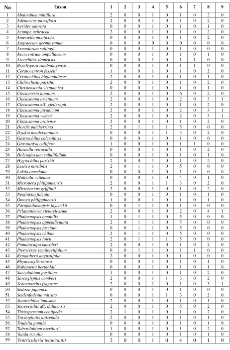 Table 3.  Data matrix for the cladistic analysis. Character numbers as in Table 2. 